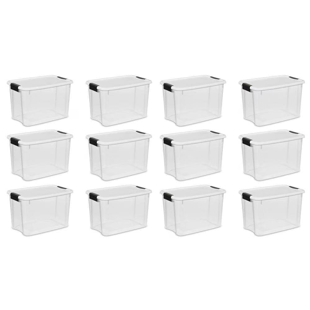 30 Qt. Storage Box with White Lid and Clear Base 12-Pack N4882