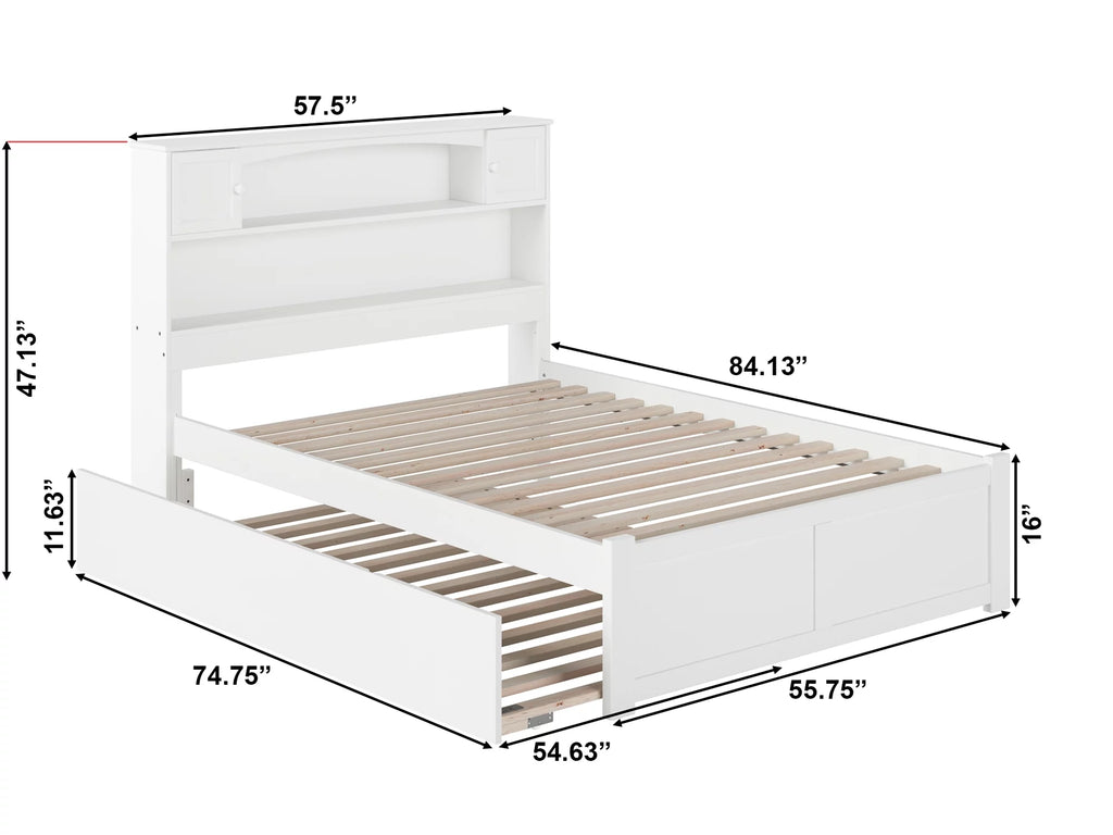 White Full Solid Wood Platform Bed with Footboard & Trundle T737