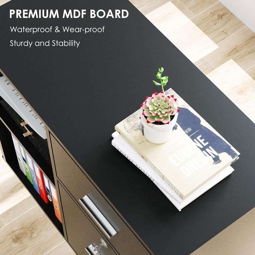 Black Wood Lateral File Cabinet with Lock E541