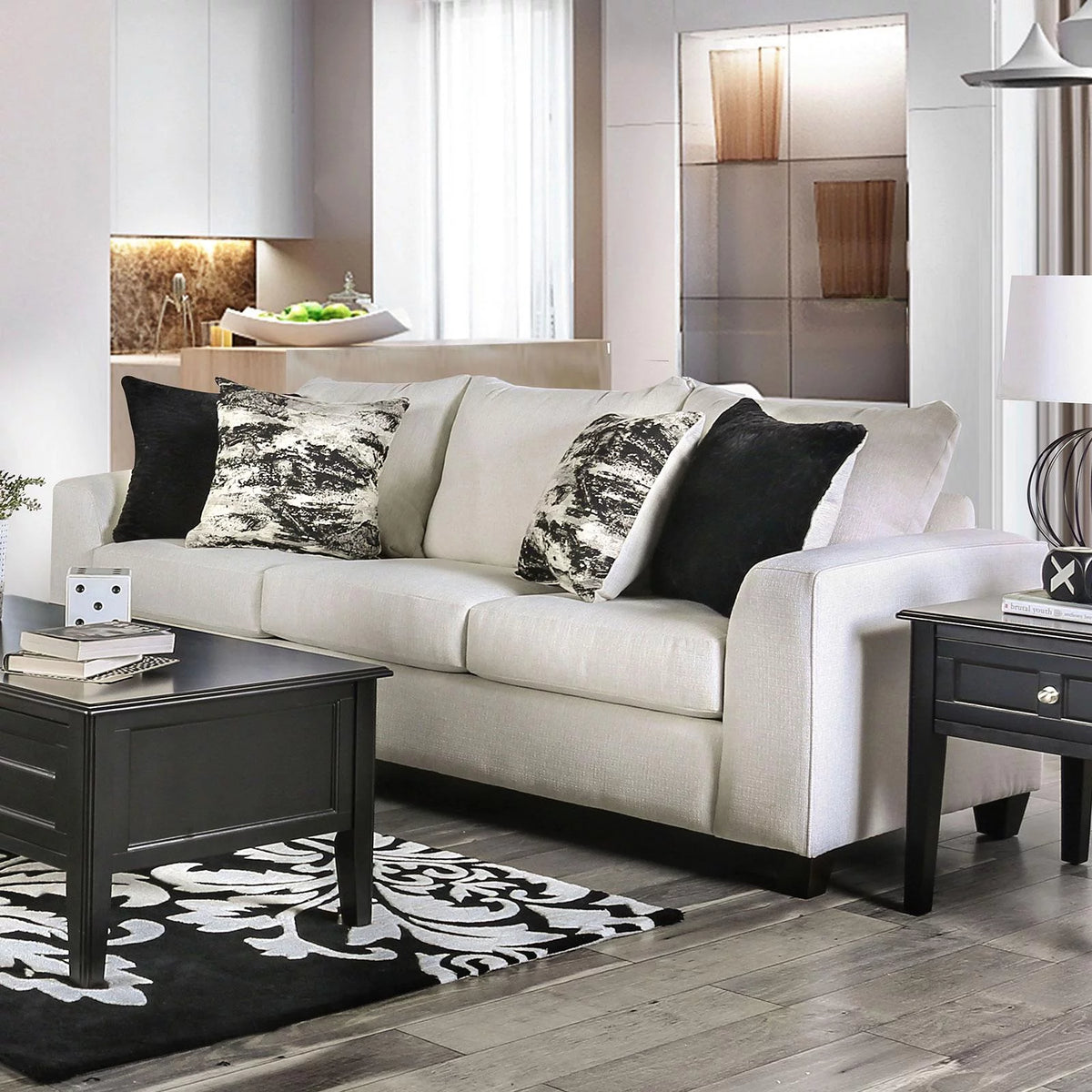 Ivory Fabric Sofa and Loveseat T53963