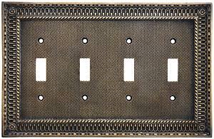Quad-Gang Toggle Switch Plate in Antique-By-Hand R6925
