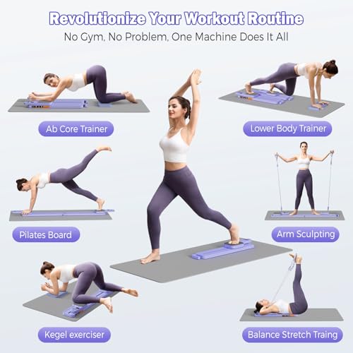 Portable Pilates Reformer Board with Resistance Bands Q9930