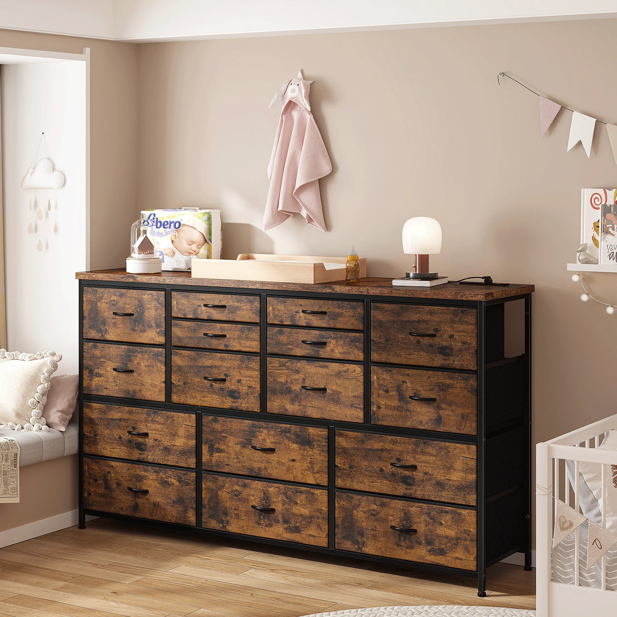 White 16 Drawer Dresser with Power Outlet O569549