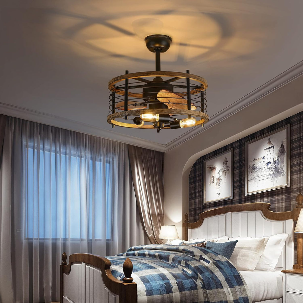 20-inch Caged Ceiling Fan with Light F54716