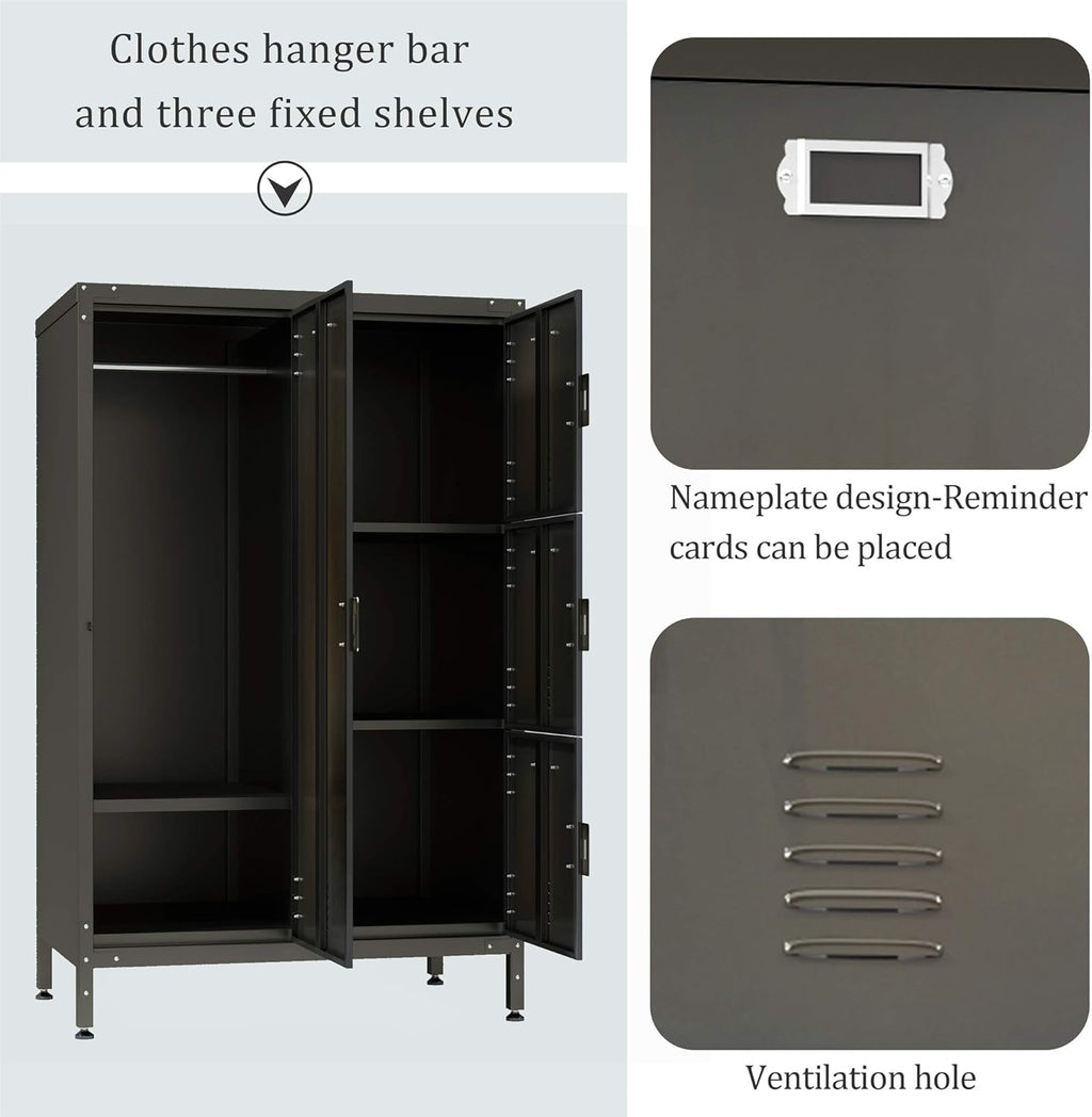 Black Steel Storage Cabinet with Doors and Shelves V98032