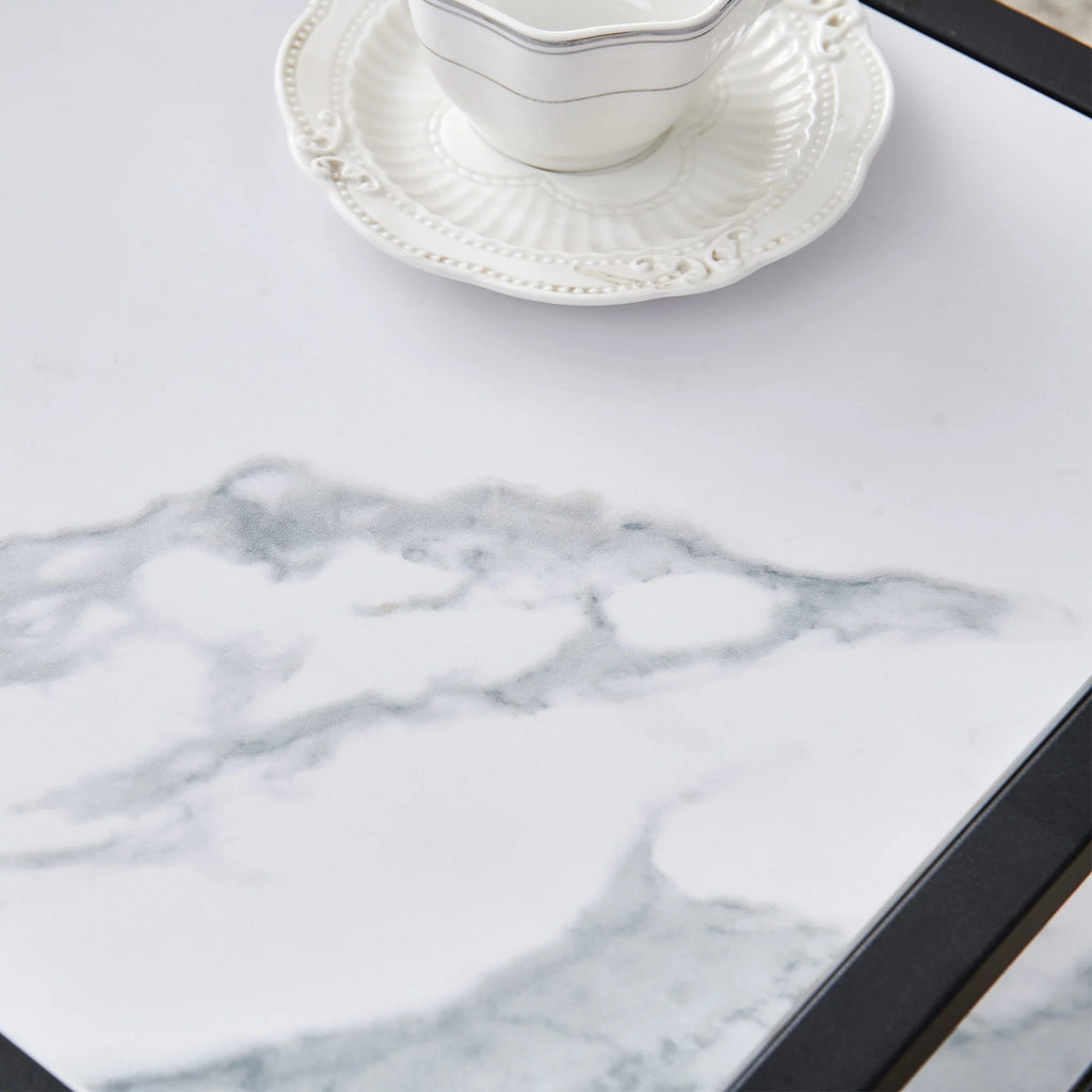 Square & Rectangle Nesting Coffee Table Black Metal Frame Wood Marble Top H34029