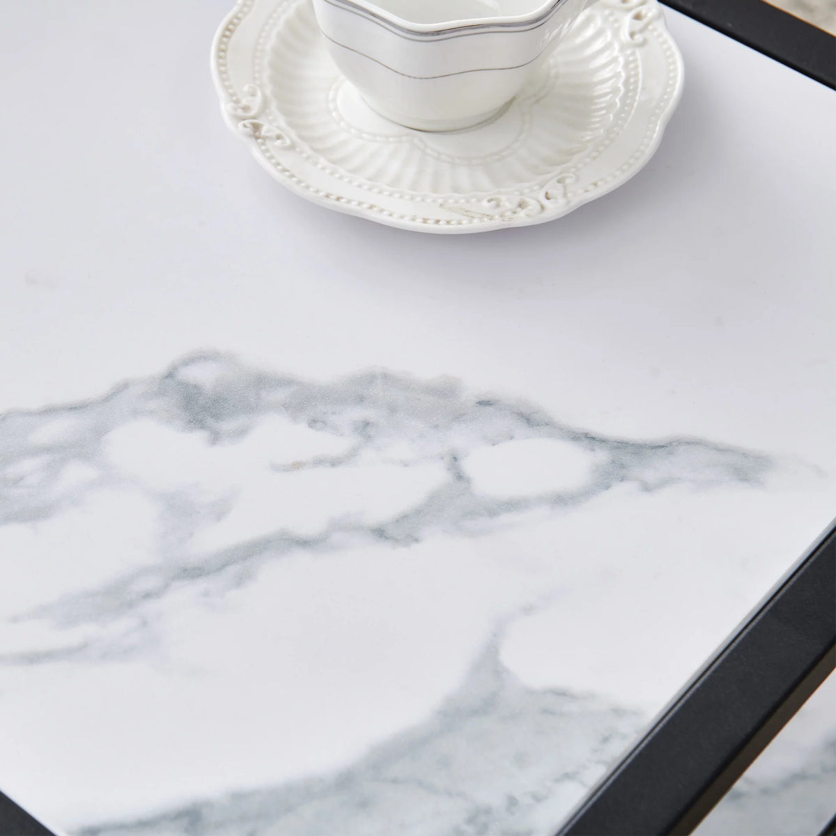 Square & Rectangle Nesting Coffee Table Black Metal Frame Wood Marble Top H34029