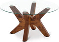 Round Glass Coffee Table with Wood Frame and Tempered Glass Top A510