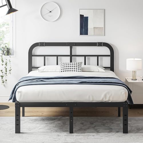 Full Size Black Metal Bed Frame with Headboard U6038