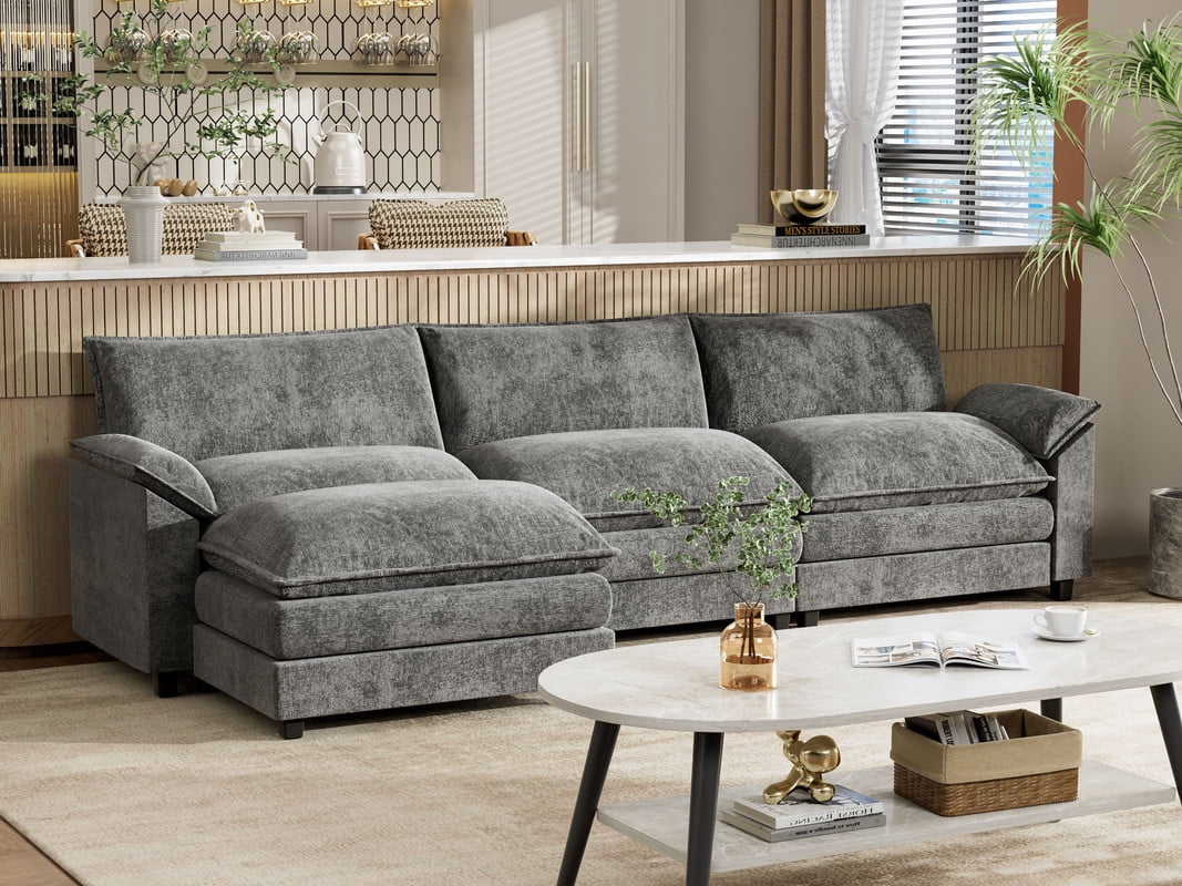 3 Seats L-Shaped Sectional Sofa with Movable Ottoman Z26519