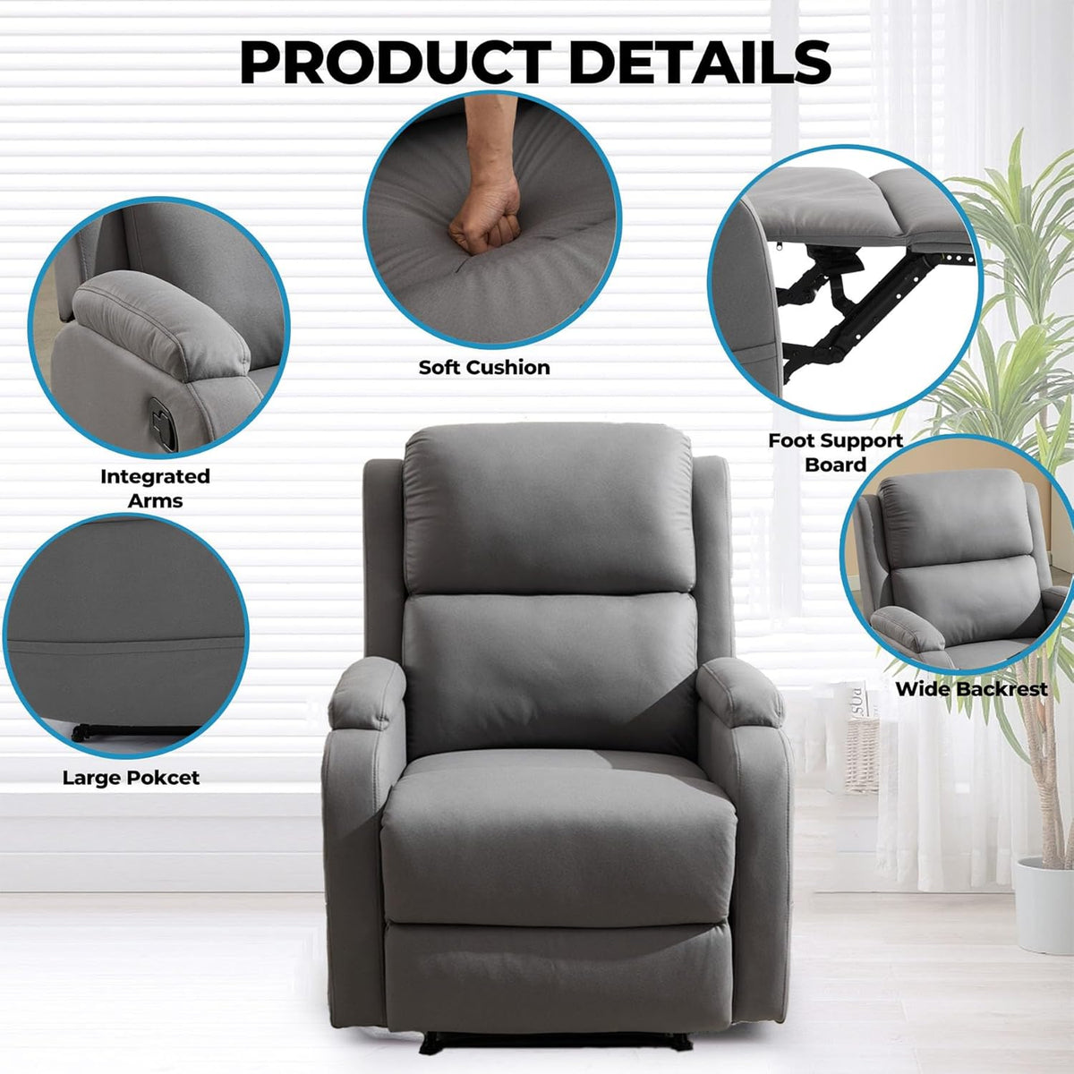 Leather Recliner Chair with Adjustable Backrest P492