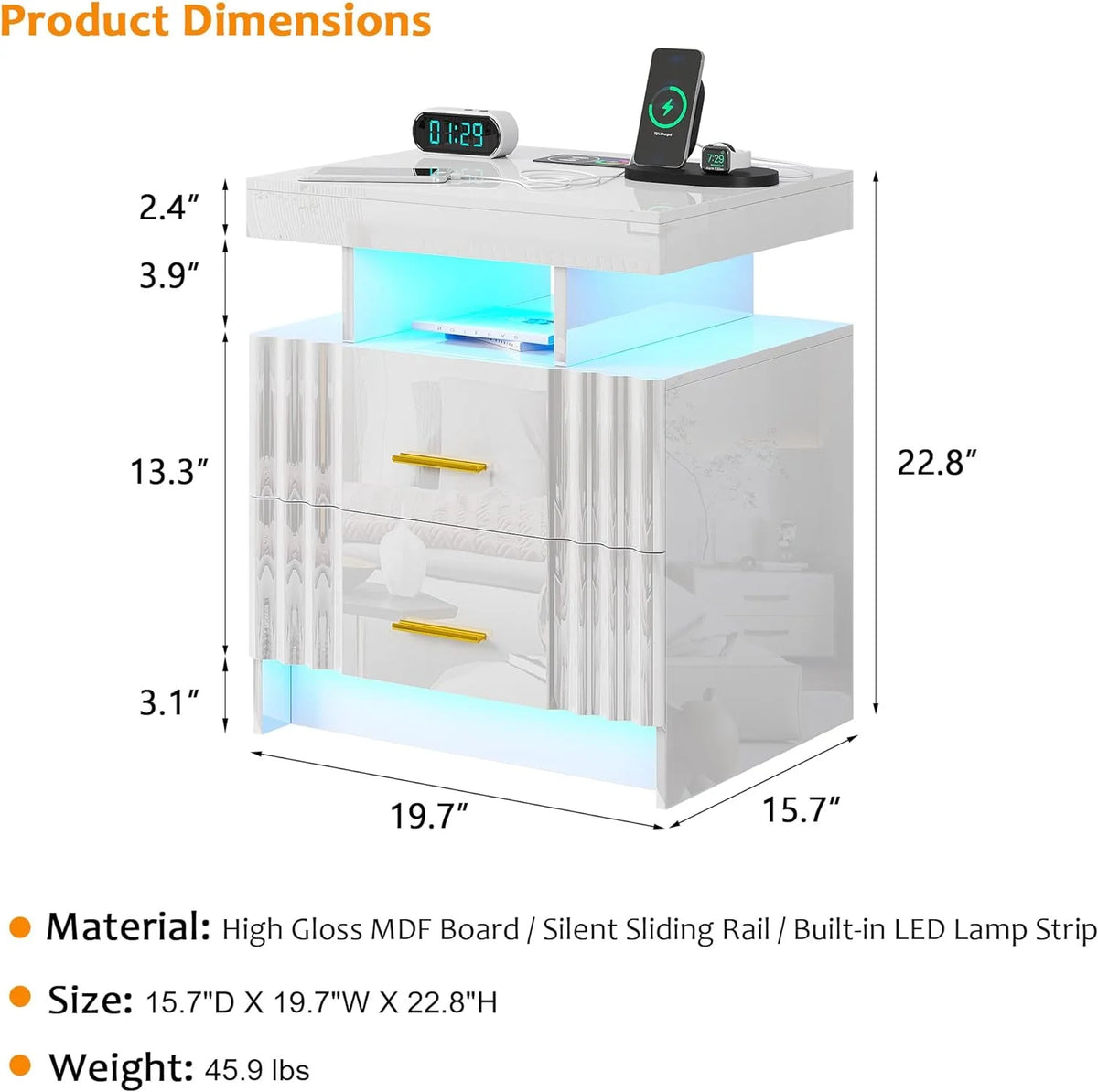 White 2 Drawer Nightstand with Charging Station M93064