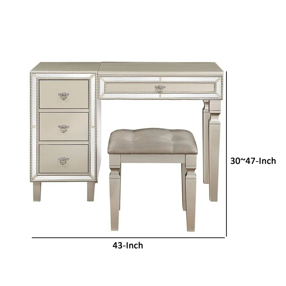 47 Inch Vanity Desk Set with Stool Mirror and Drawers W9159