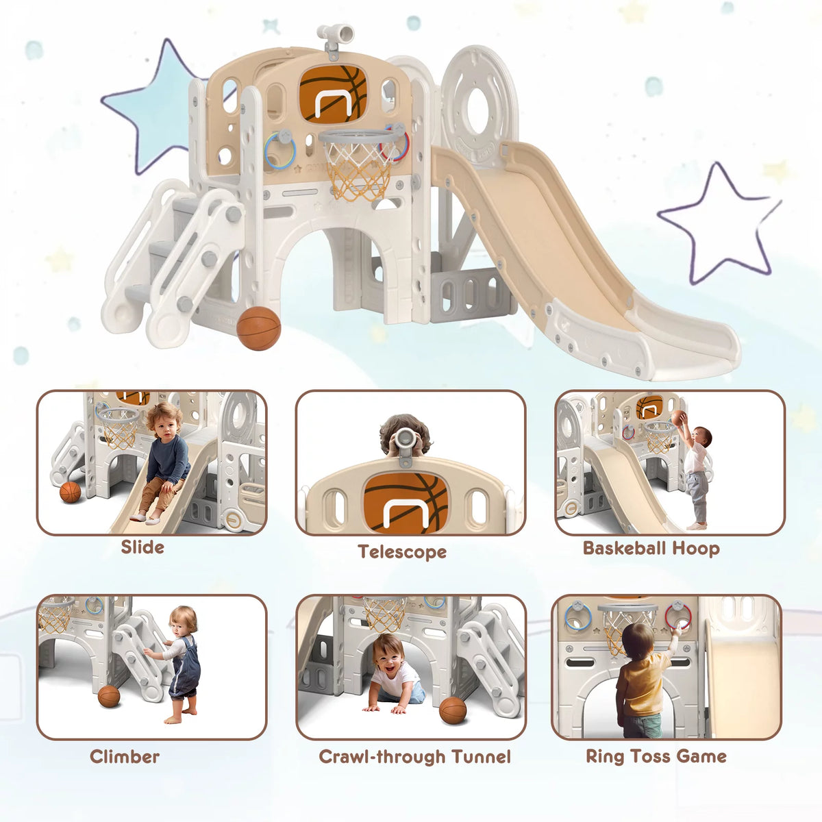 7-in-1 Kids Slide with Climber Play Set T1787