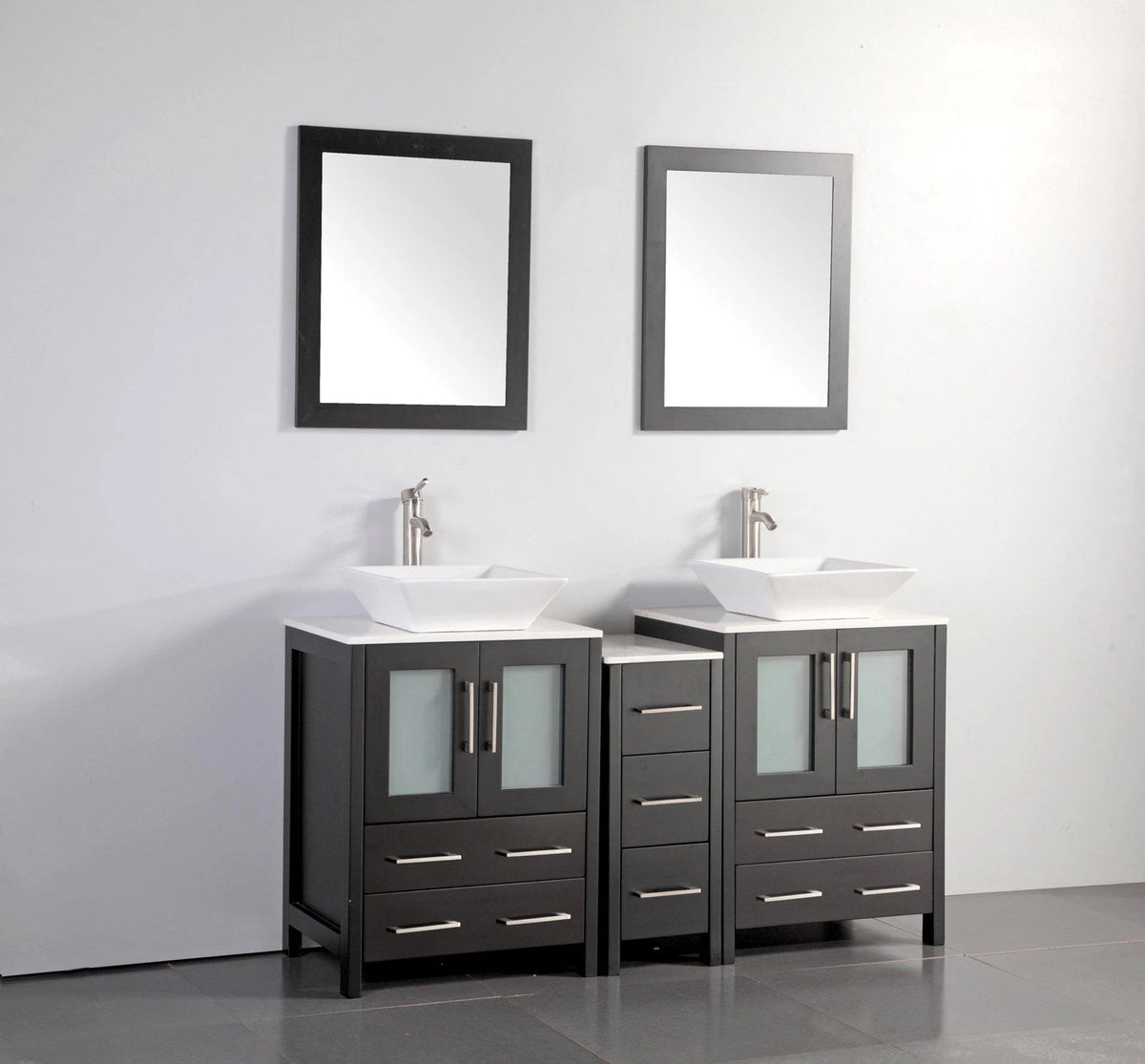 60 in. Double Sink Vanity Cabinet with Ceramic Vessel Sink & Mirror Espresso M419