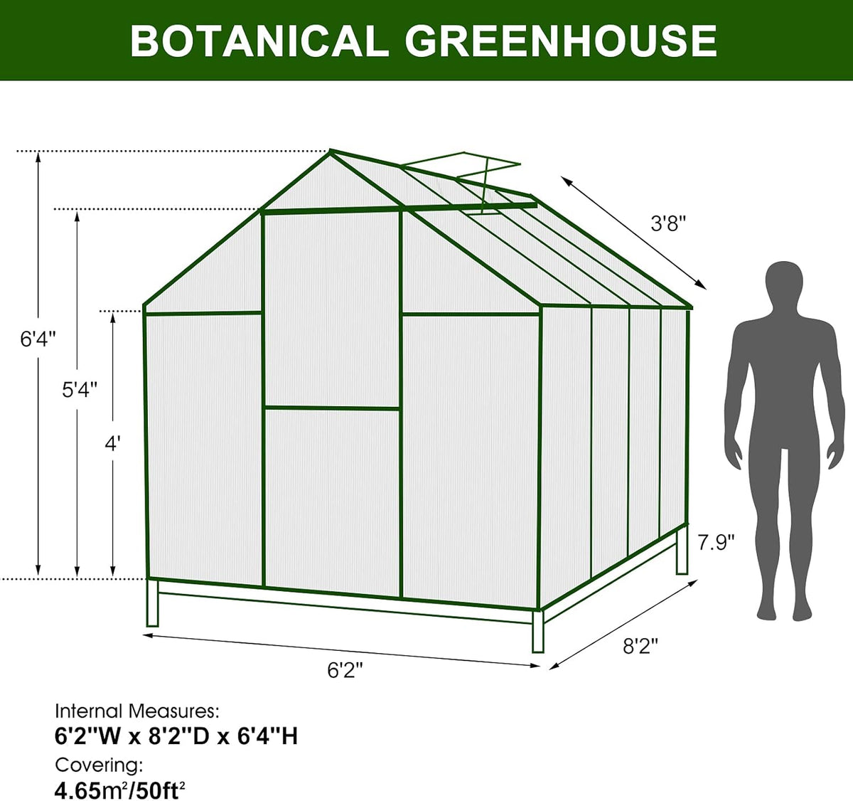 Polycarbonate Greenhouse with Sliding Door 8' x 6' P37954