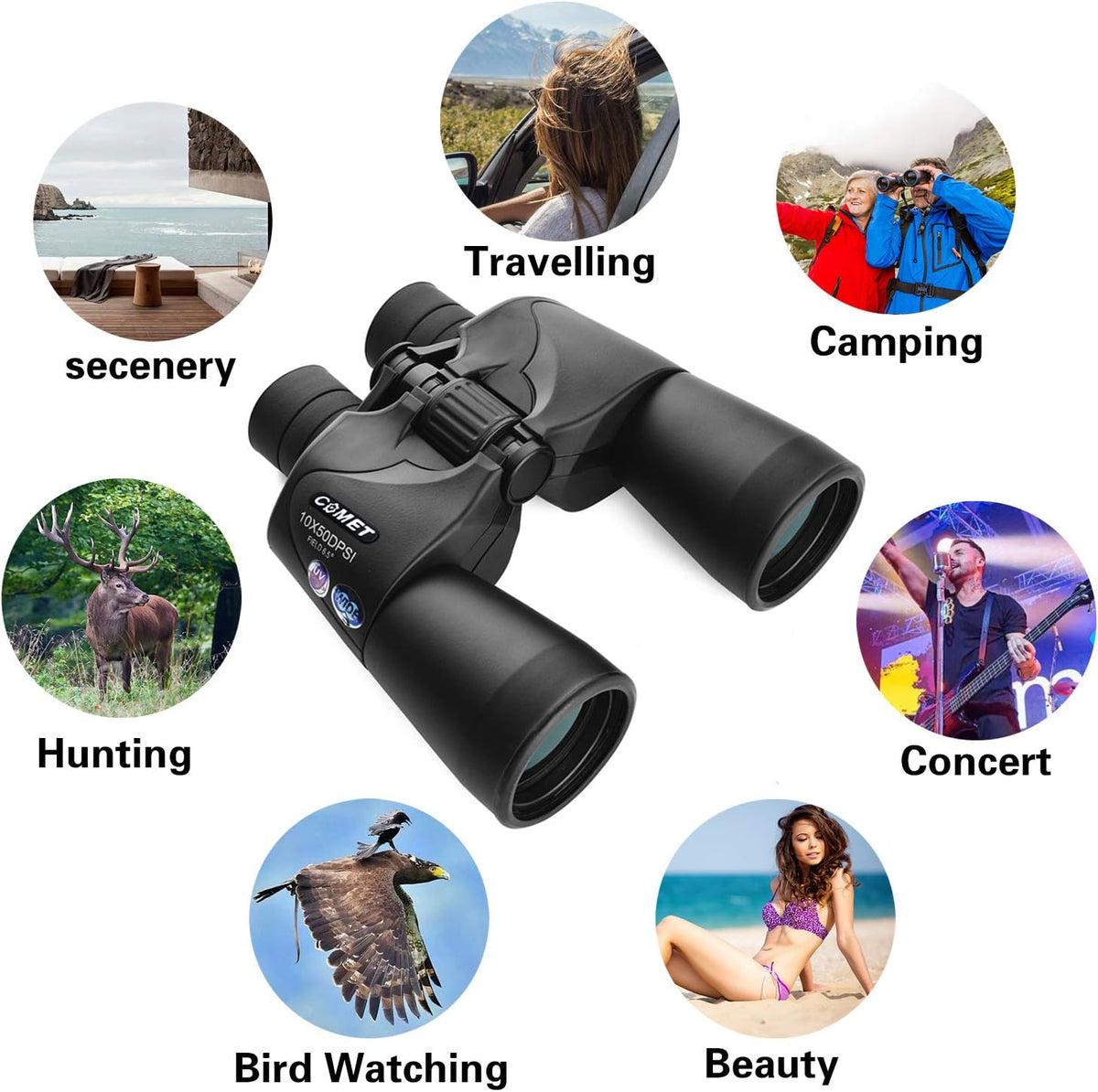 10x50 Waterproof Binoculars with Case and Strap J845630