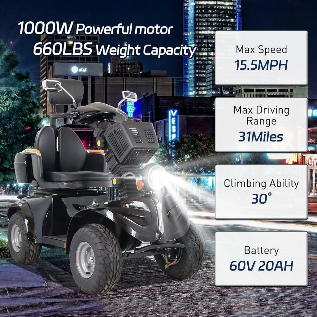 Heavy Duty 4 Wheel Mobility Scooter with 1000W Motor P23463