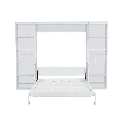 White Full Size Solid Murphy Bed with Desk and Shelves U33889