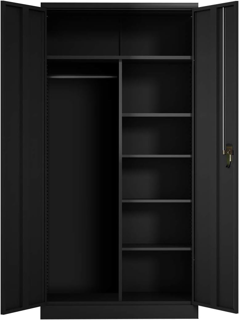Black Steel Storage Cabinet with Doors and Shelves V98032