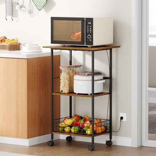3-Tier Rolling Kitchen Stand with Wire Basket I304537