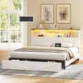 Antique White Twin Bed Frame with Bookshelf and Storage Drawers M7361