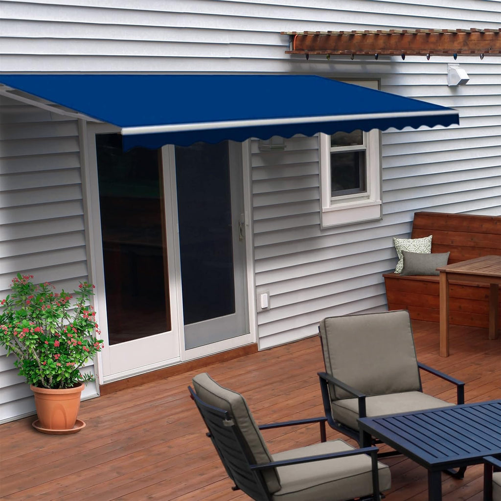 12 x 10 Feet Blue Retractable Patio Awning S6103