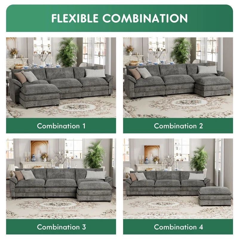 3 Seats L-Shaped Sectional Sofa with Movable Ottoman Z26519