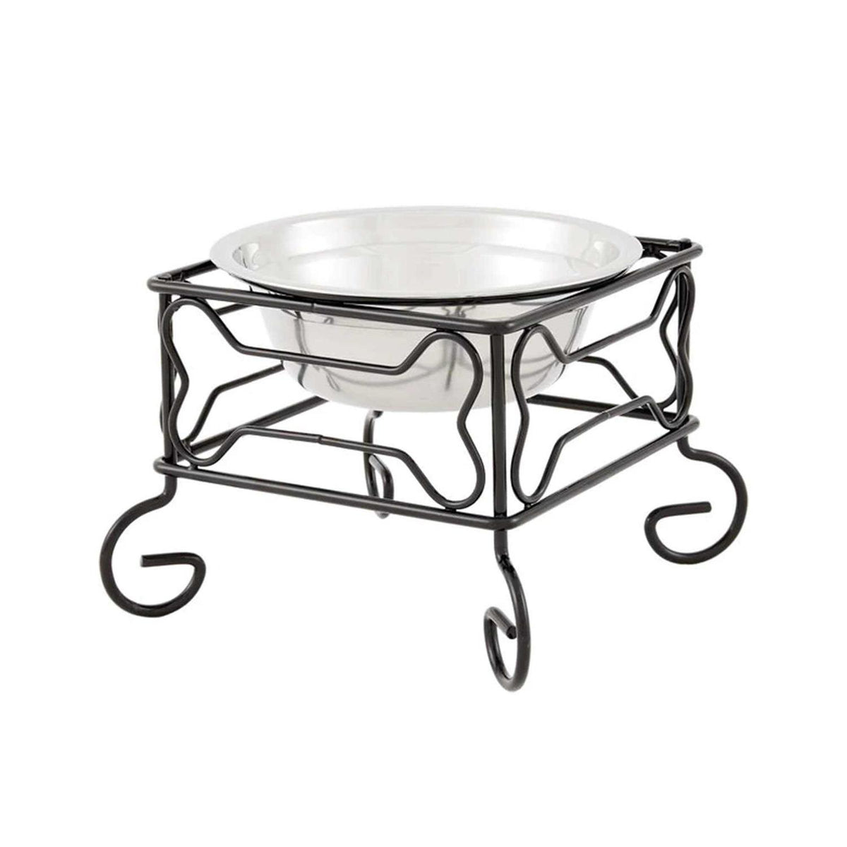Wrought Iron Stand with Stainless Steel Feeder Bowl D781