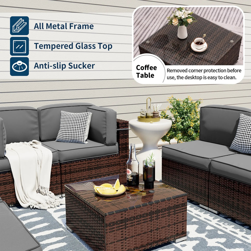 Modular Rattan Wicker 5PCS Patio Sofa Set G69533
