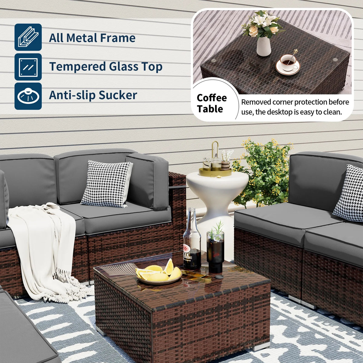 Modular Rattan Wicker 5PCS Patio Sofa Set G69533