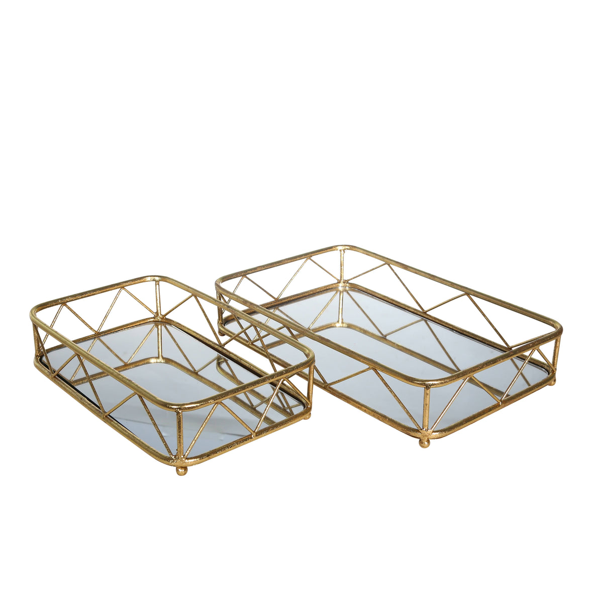 Rectangular Metal Frame Tray with Glass Top, Set of 2 Q45440