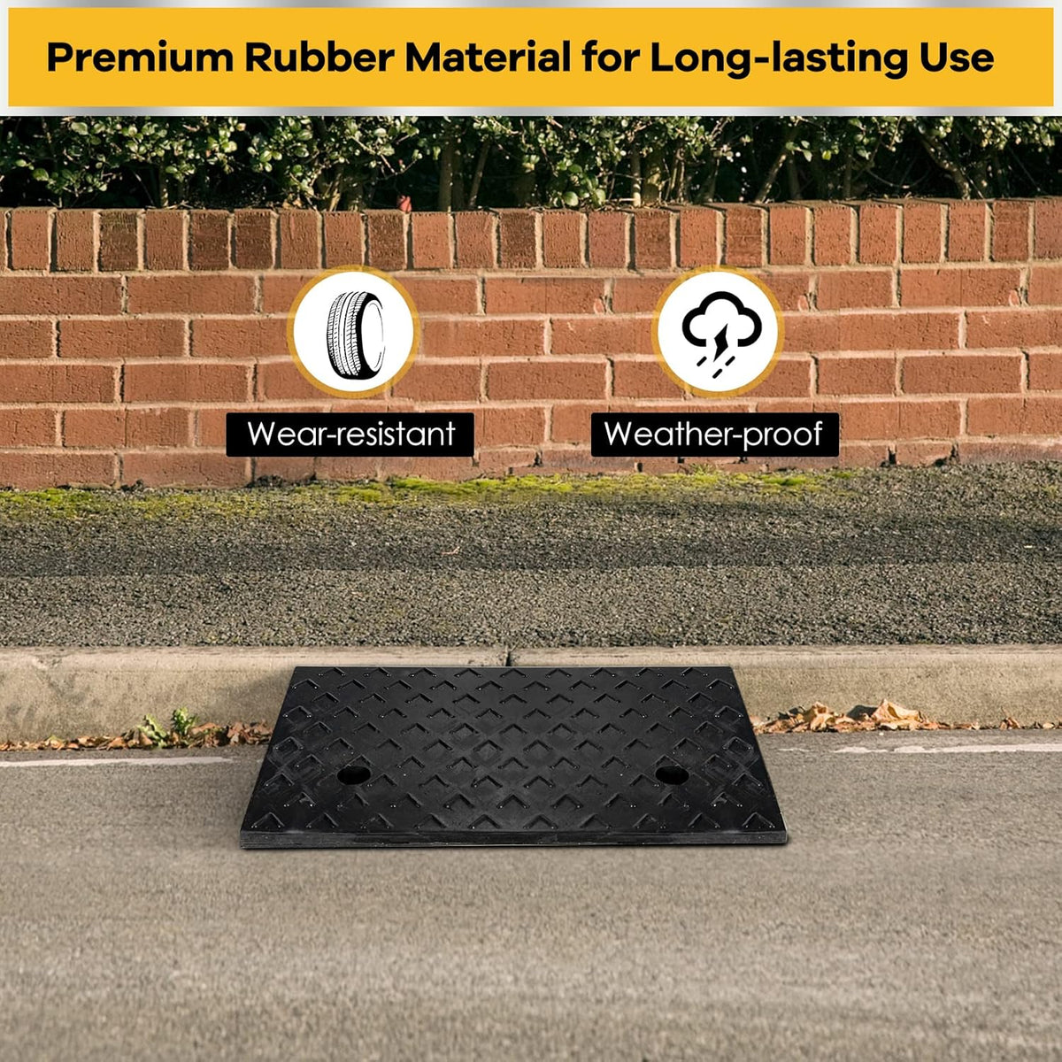 5” Rubber Curb Ramps 2PCS, Heavy Duty 22° Driveway Ramps with 4 Expansion Bolts & Predrilled Holes, Anti-Slip Surface, 6,800 lbs Load Capacity Pack of 2 I497