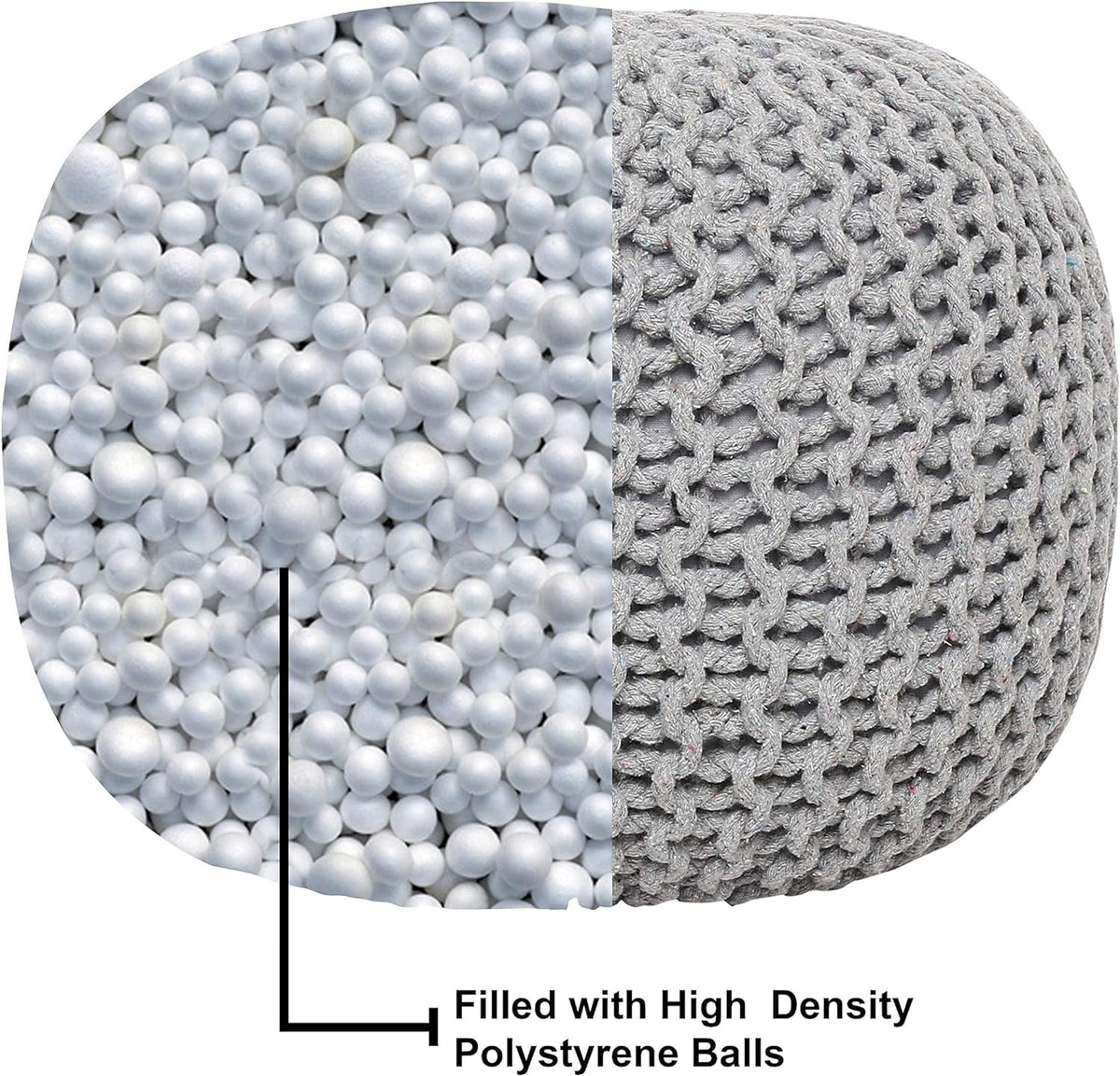 Round Cable Knitted Pouf Ottoman 18”x18”x14” Gray G267