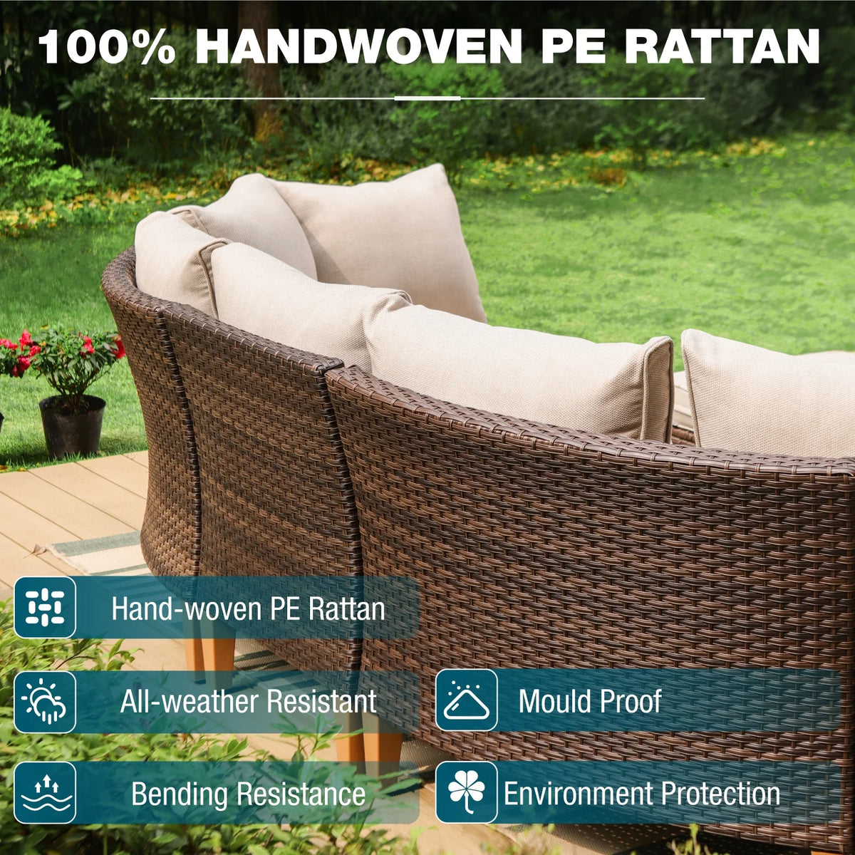 11 Pieces Beige Wicker Patio Conversation Set P990015