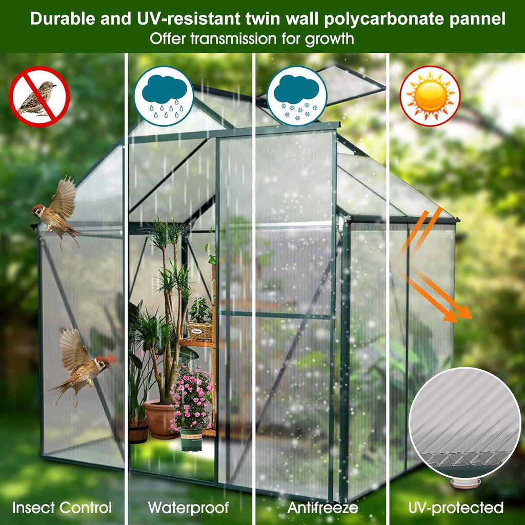 Polycarbonate Greenhouse with Sliding Door 8' x 6' P37954