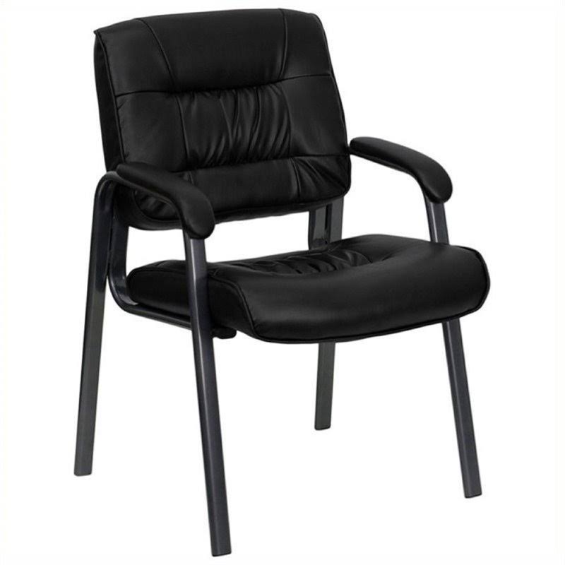 Black Leather Guest Chair with Titanium Frame W500321