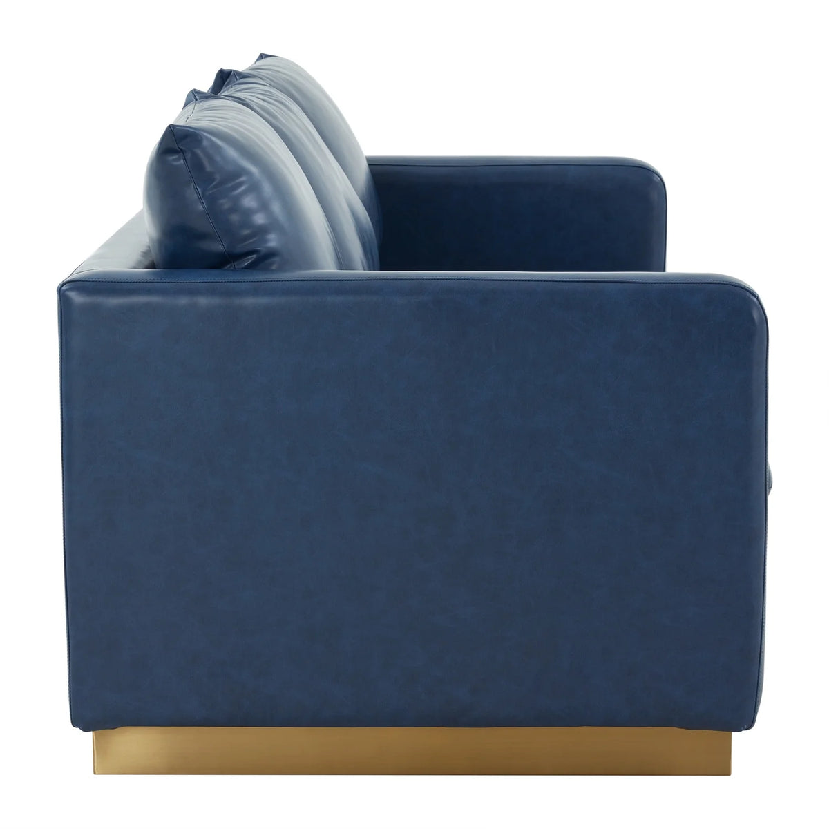 Mid-Century Upholstered Leather Sofa with Gold Frame Q91786
