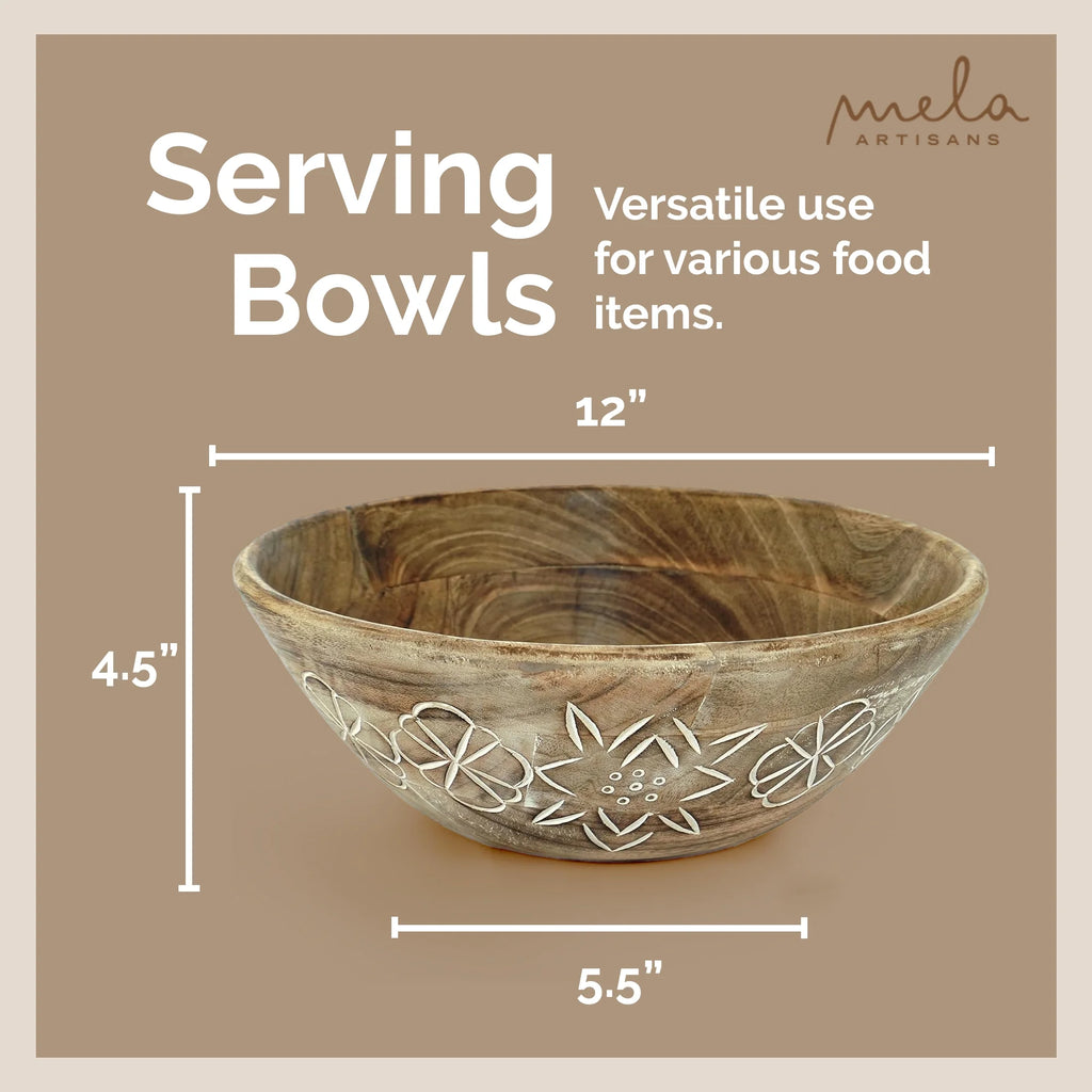 Hand Carved Large Wooden Serving Bowl D911907