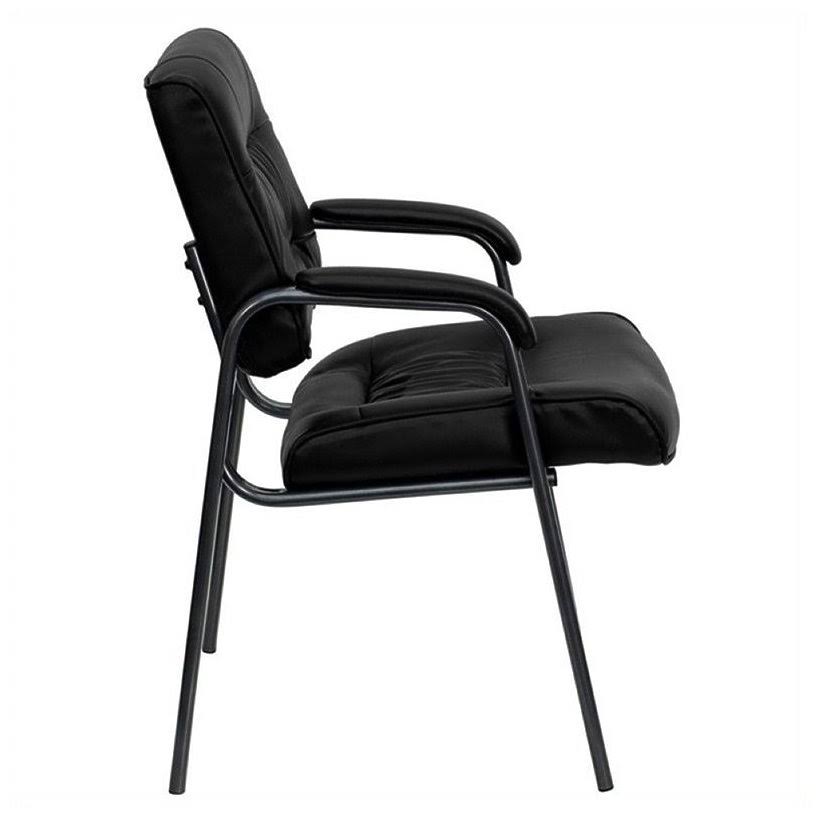 Black Leather Guest Chair with Titanium Frame W500321