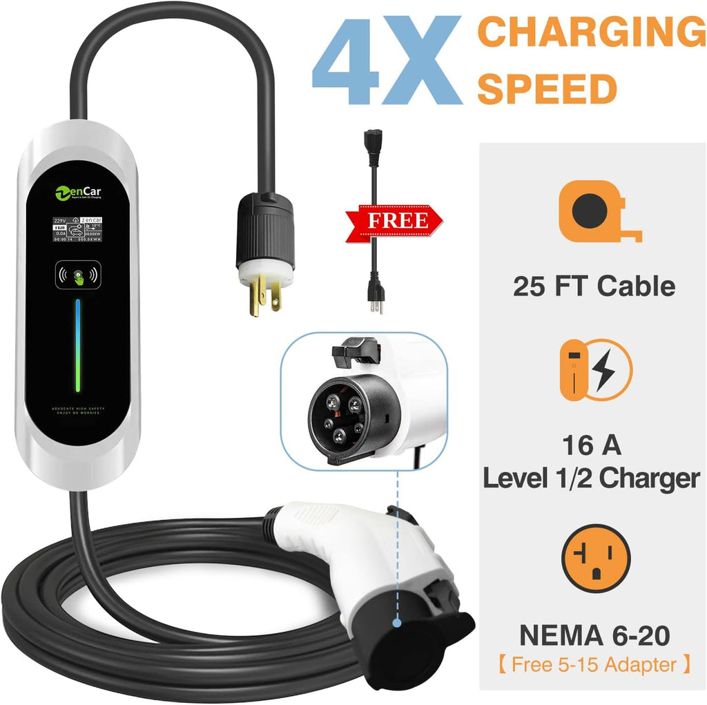 Portable EV Charger with NEMA 6-20 Plug and 5-15 Adapter X6135