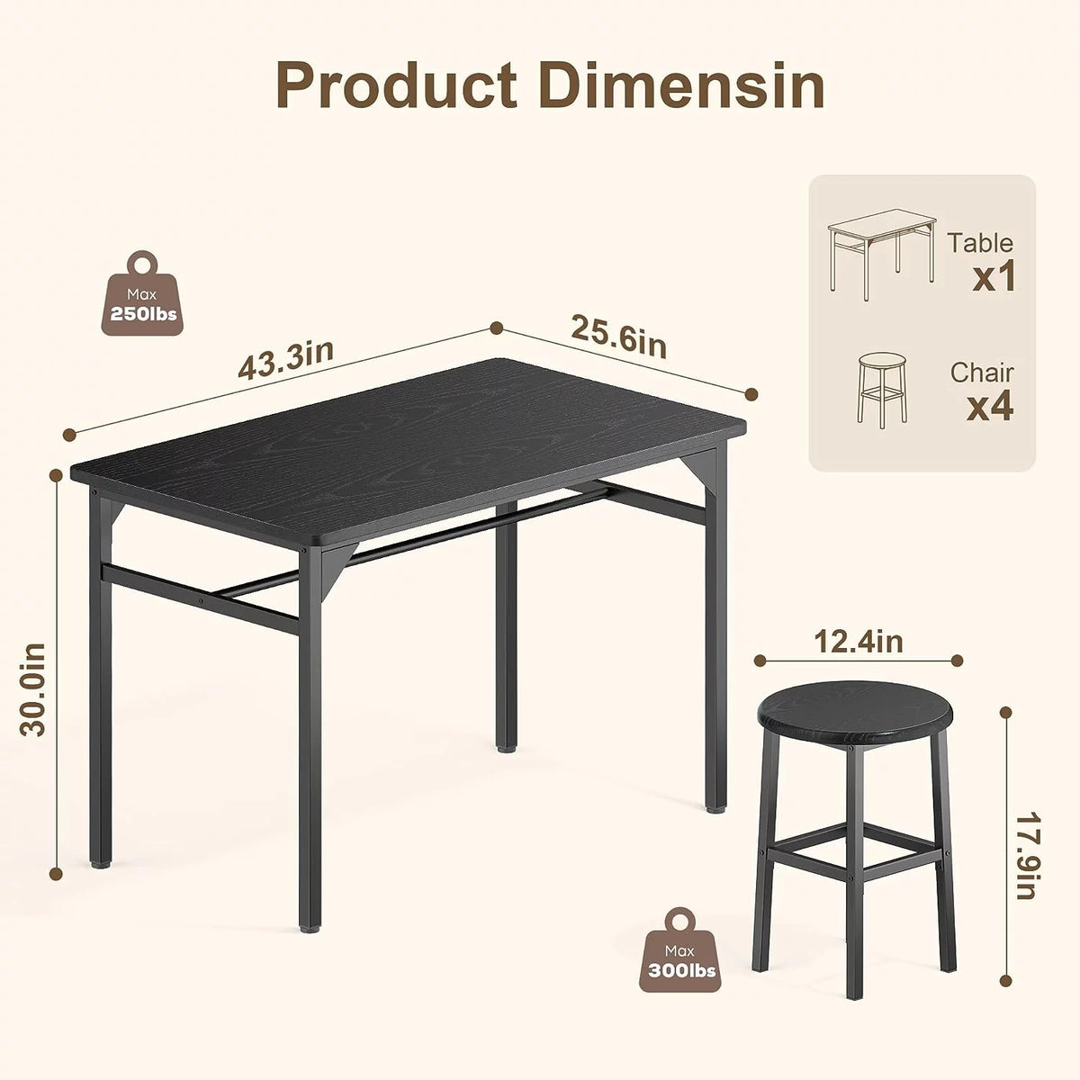 Black Dining Table Set for 4 Q881100
