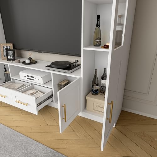 White TV Stand with Glass Doors & Shelves D429739