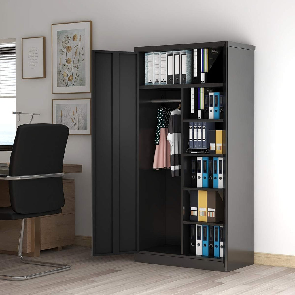 Black Steel Storage Cabinet with Doors and Shelves V98032