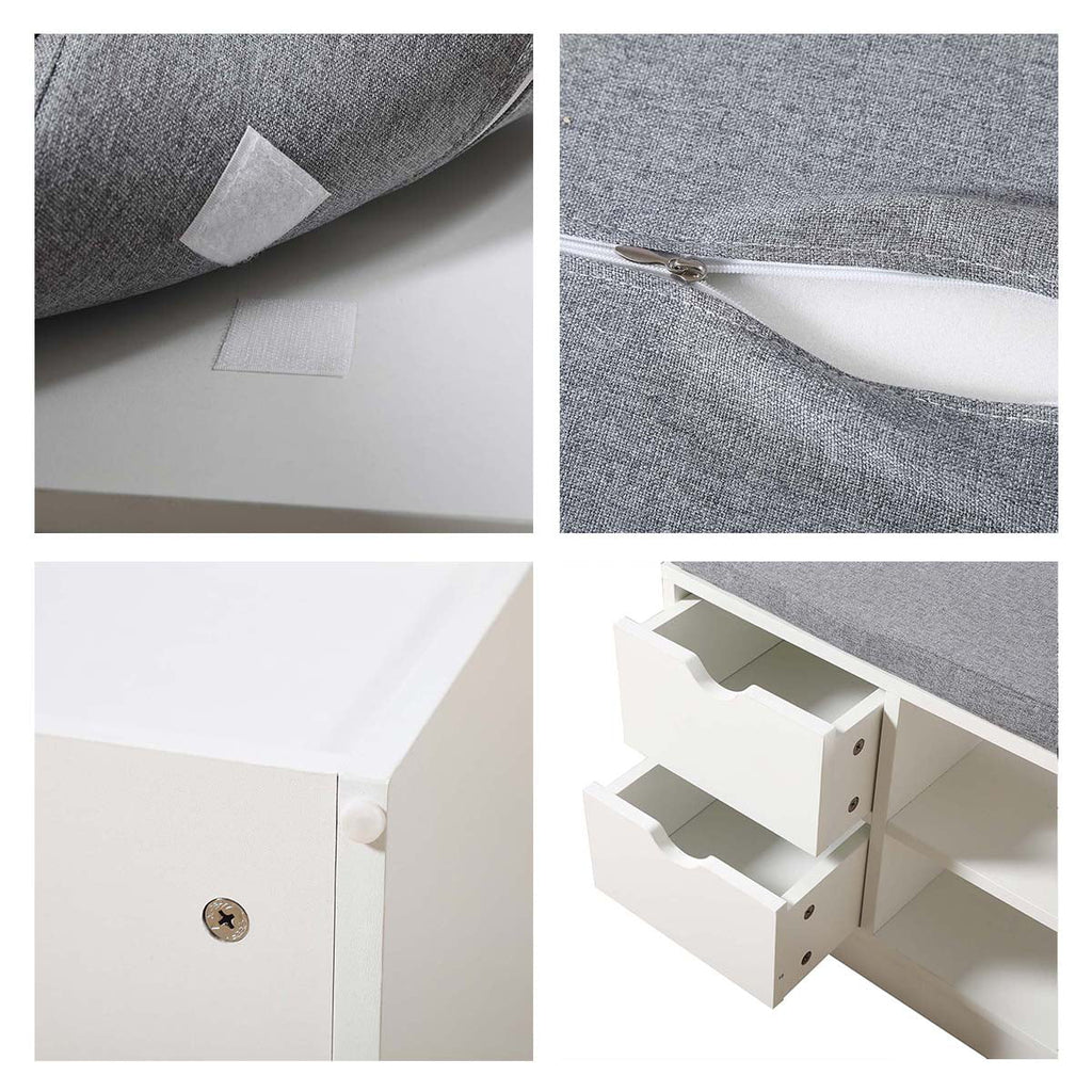 White 2-Tier Shoe Storage Bench with Drawer and Cushion U458
