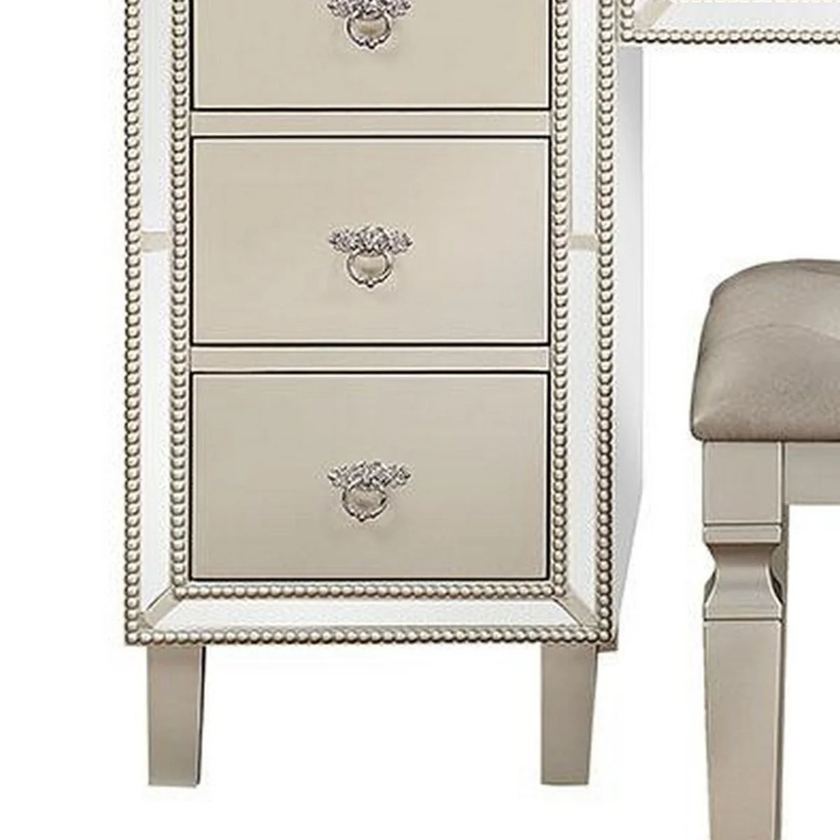 47 Inch Vanity Desk Set with Stool Mirror and Drawers W9159