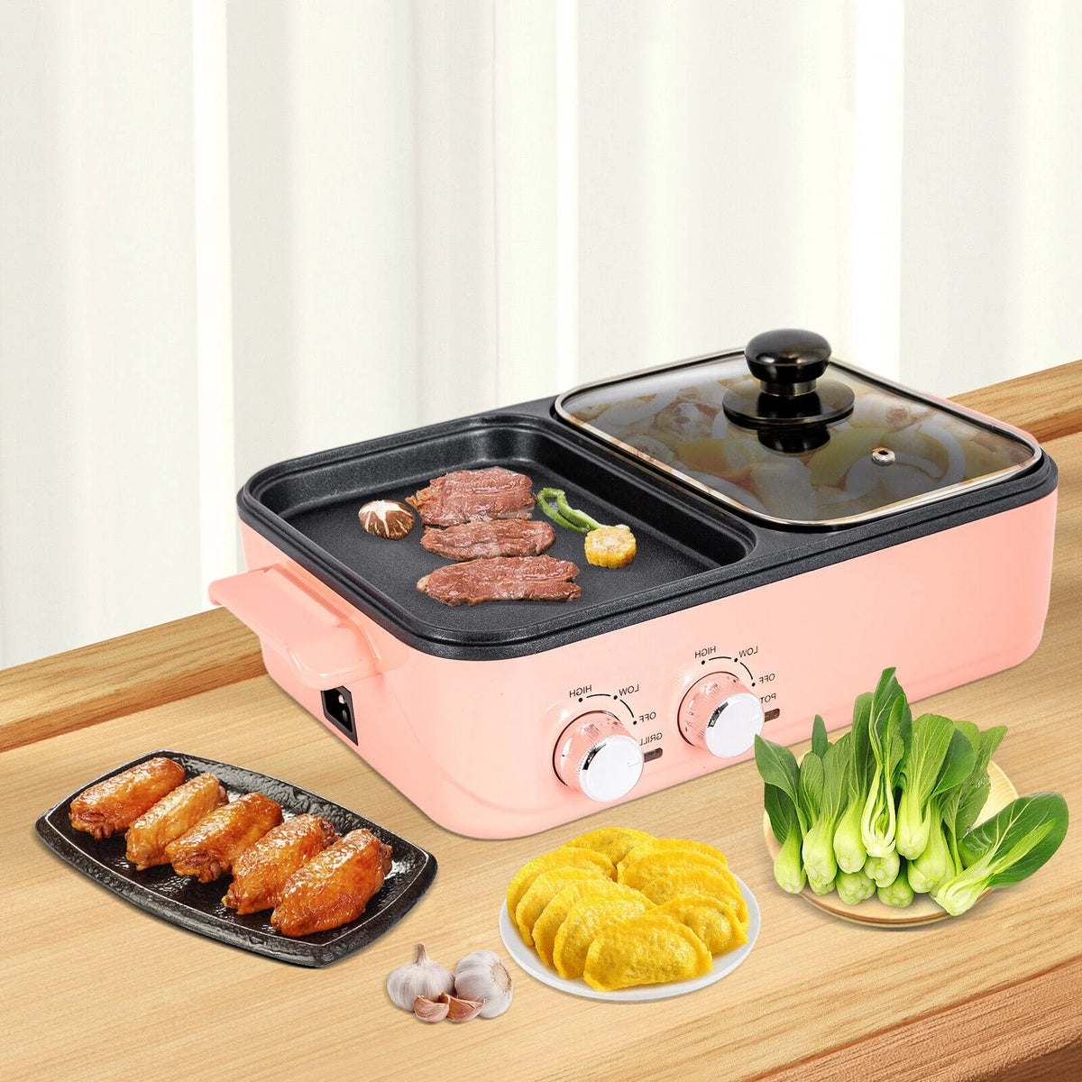 2 in 1 Portable Electric Hot Pot Barbecue Grill Non-Stick Pan H95445