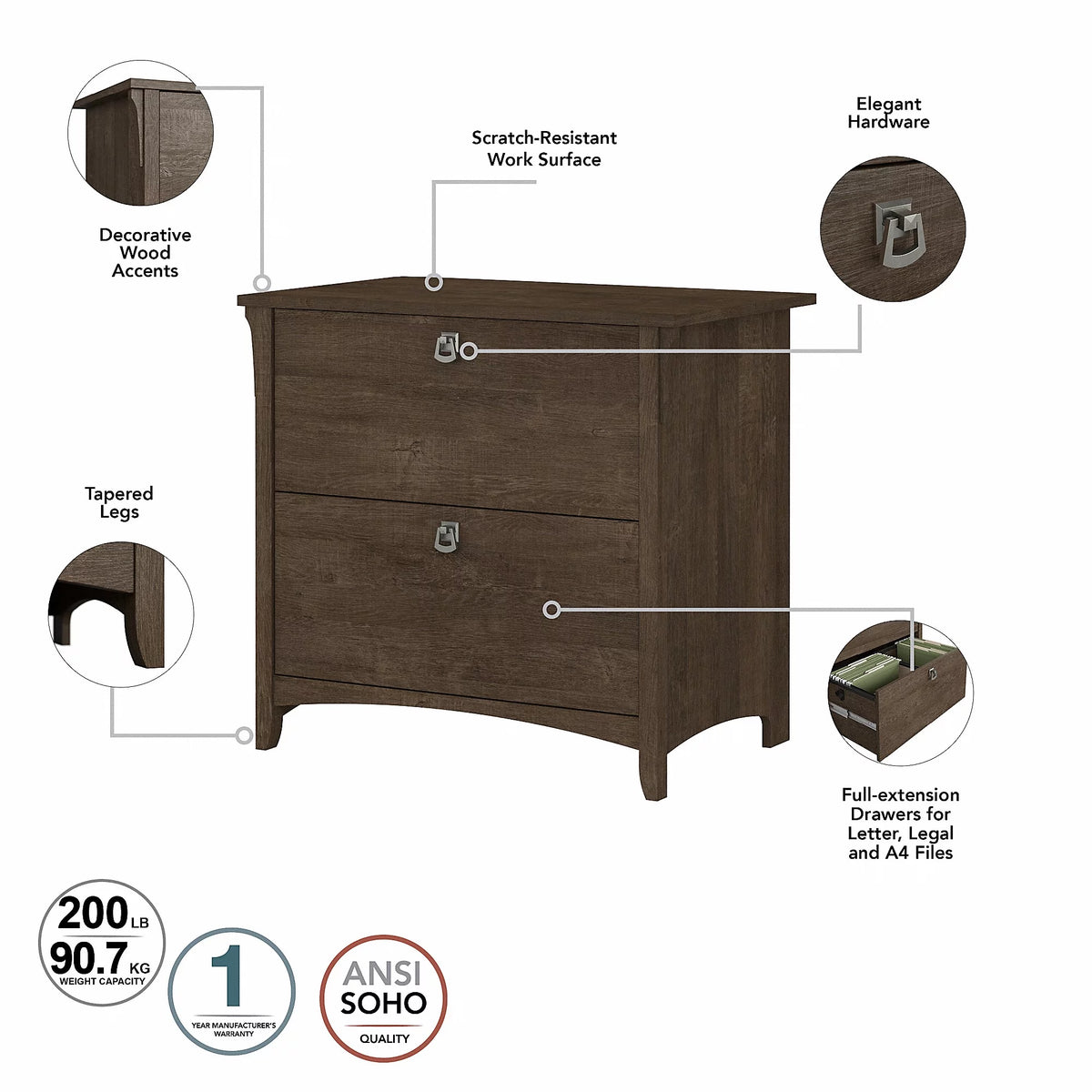2 Drawer Ash Brown Lateral File Cabinet H7882