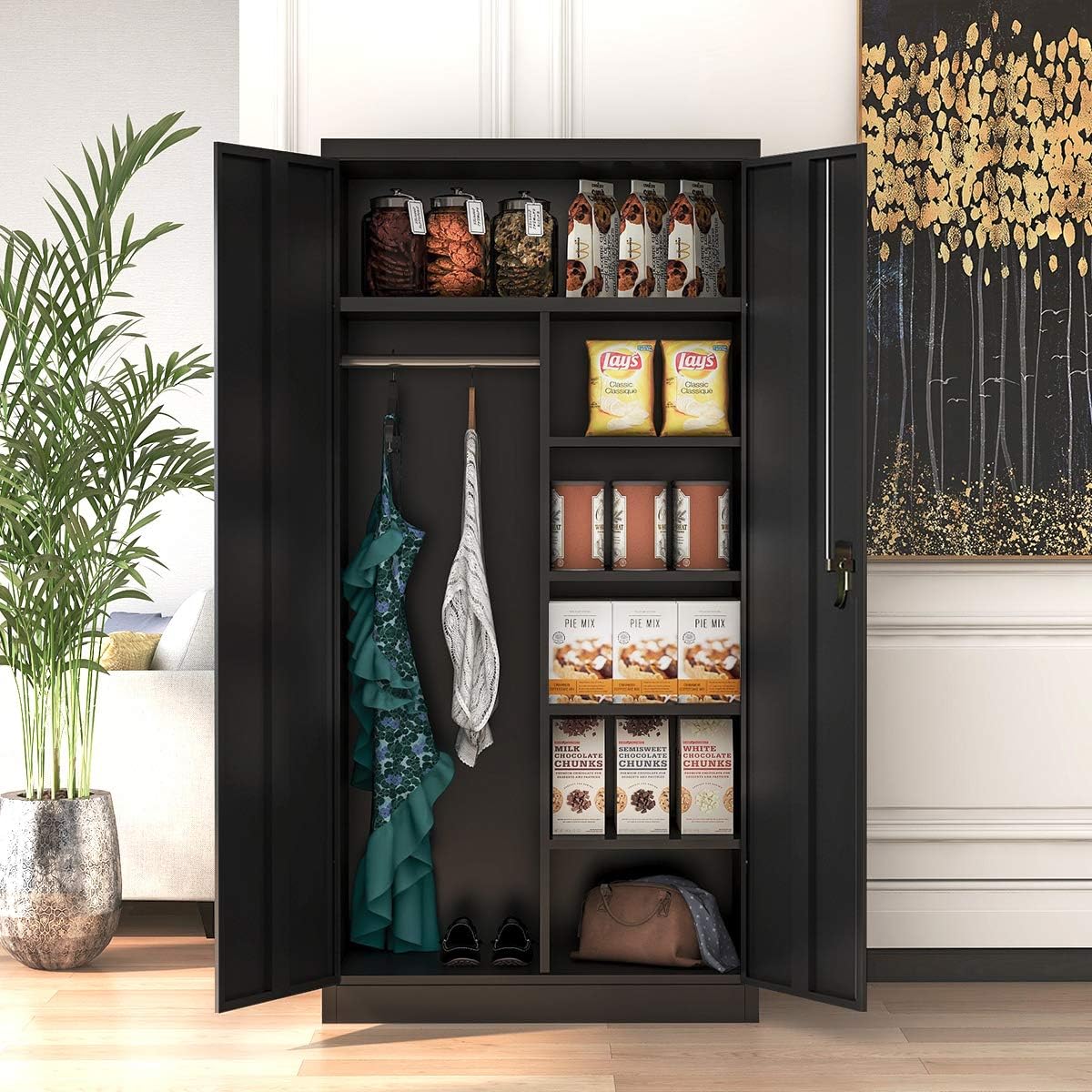 Black Steel Storage Cabinet with Doors and Shelves V98032