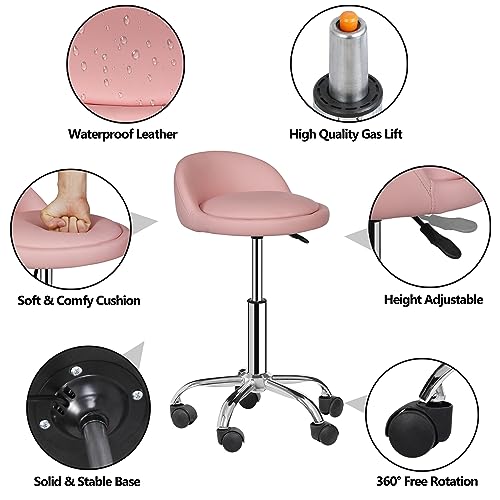 Pink Adjustable Height Hydraulic Rolling Swivel Stool with Back Rest K706